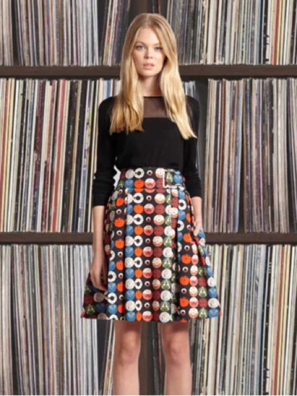 Akris Punto Vogue Record Player Polka Dot Skirt